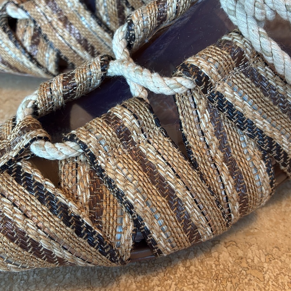 SAM EDELMAN Stylish woven jute flats, tan/brown, rope ankle ties. 7.5 - Picture 5 of 15